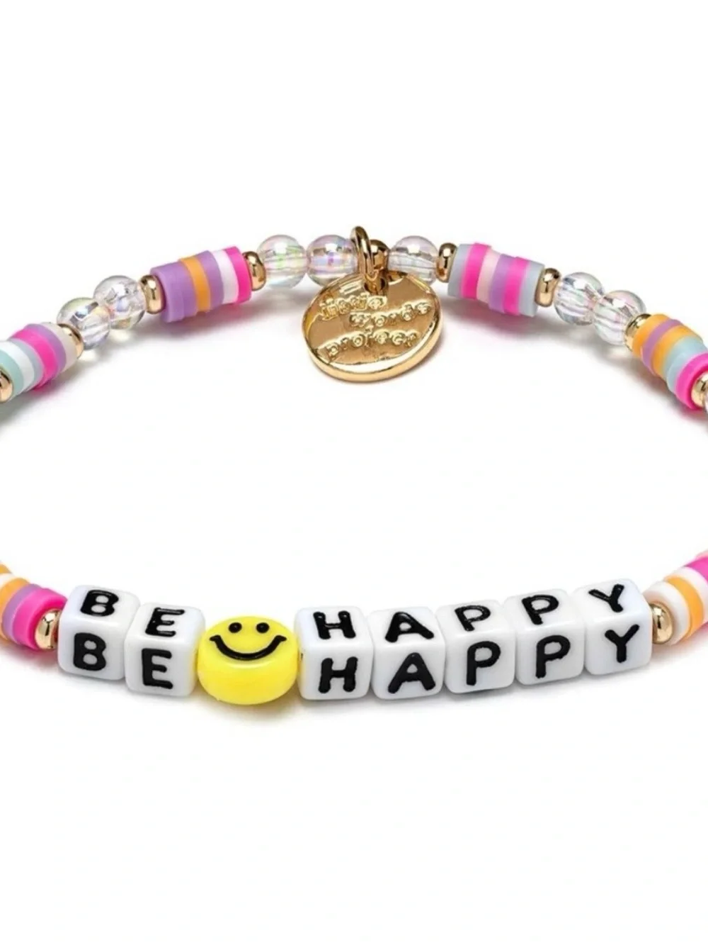 Be Happy Multicolor Letter Bead Bracelet with Gold Charm